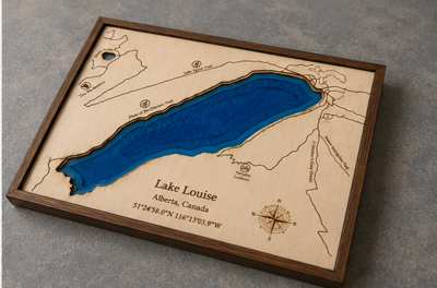 Lake Louise 5-Layer Wooden Map with Resin Water – Canadian Rockies Wall Art